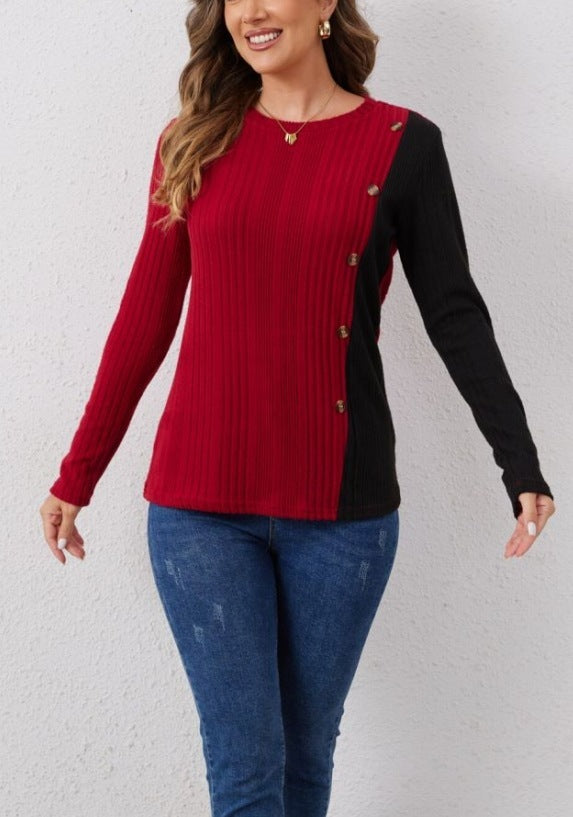 Pull Col Rond à Rayures Enfoncées – Style Moderne et Détails Contrastés